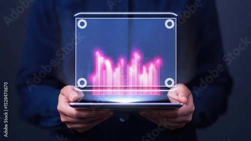 Wallpaper Mural Hands Holding Tablet Displaying Digital Graphs and Data Analysis in a Futuristic Technological Environment Torontodigital.ca