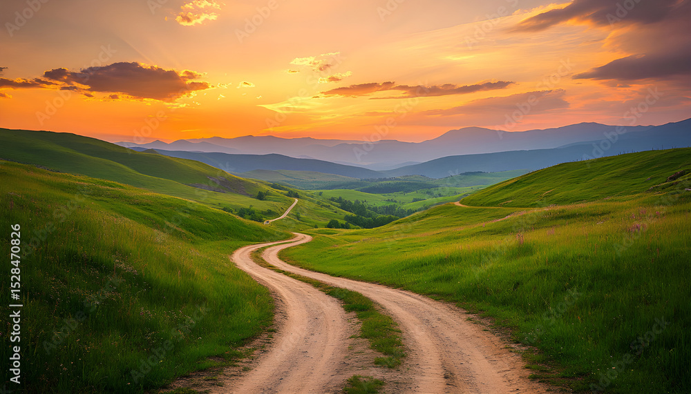 A secret path through the mountains only visible at dawn A secret path through the mountains only visible at dawn
