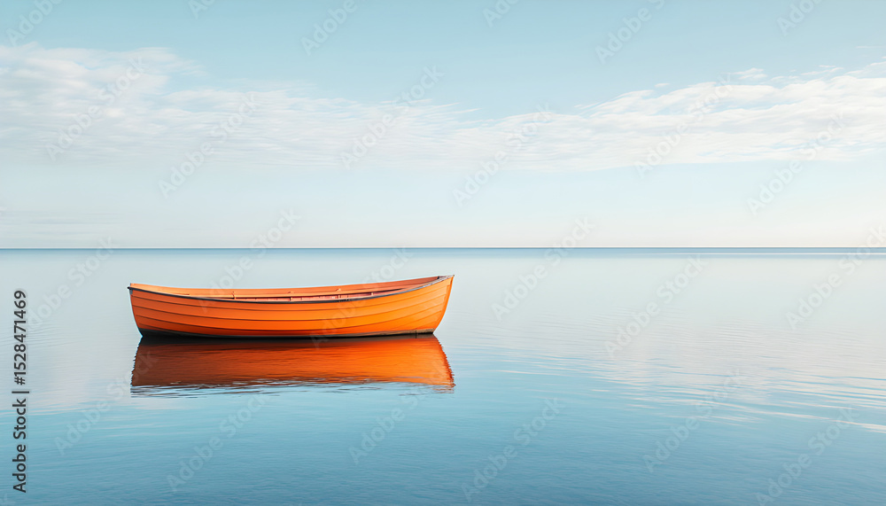 Naklejka premium A lifeboat floating alone in vast ocean