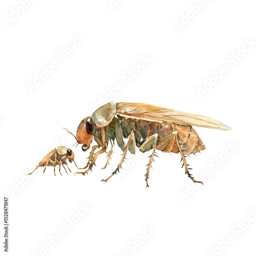 A Mother Flea With Her Kid, watercolor clipart vector, high quality, isolated on a white background.