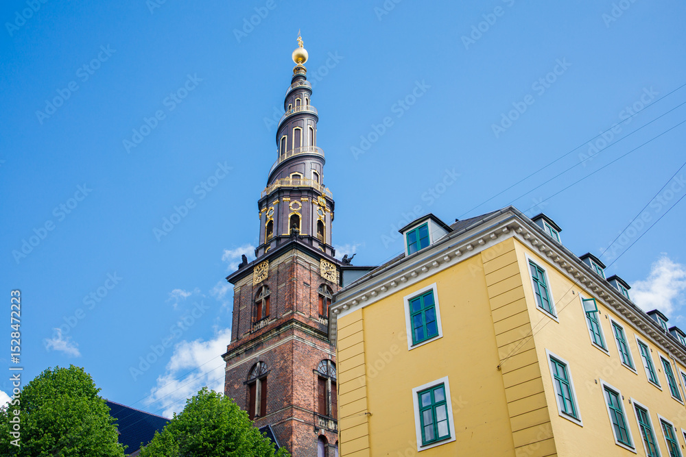 Obraz premium The Church of Our Saviour in Copenhagen, Denmark. Baroque church with external spiral winding staircase offering awesome views over central Copenhagen.