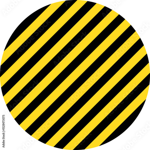 A circular background with medium thickness diagonal yellow and black stripes.