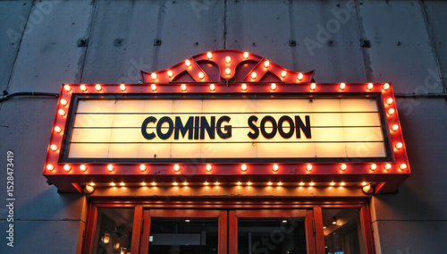 Vintage Marquee Sign with Glowing Bulbs, Coming Soon Retro Cinema Theater Light, Old Hollywood Movie Marquee, Nostalgic Film Event Signage