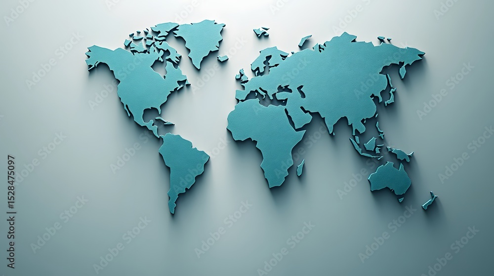Detailed 3D Embossed World Map Turquoise Global Illustration Detailed 3D Embossed World Map Turquoise Global Illustration