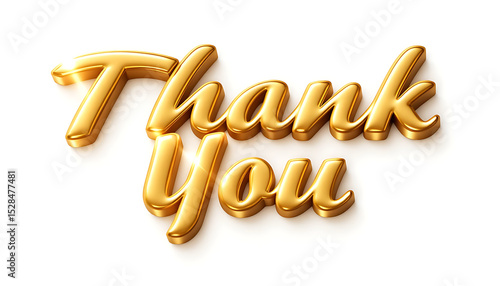 Golden 3D Thank You script text isolated on a white background.