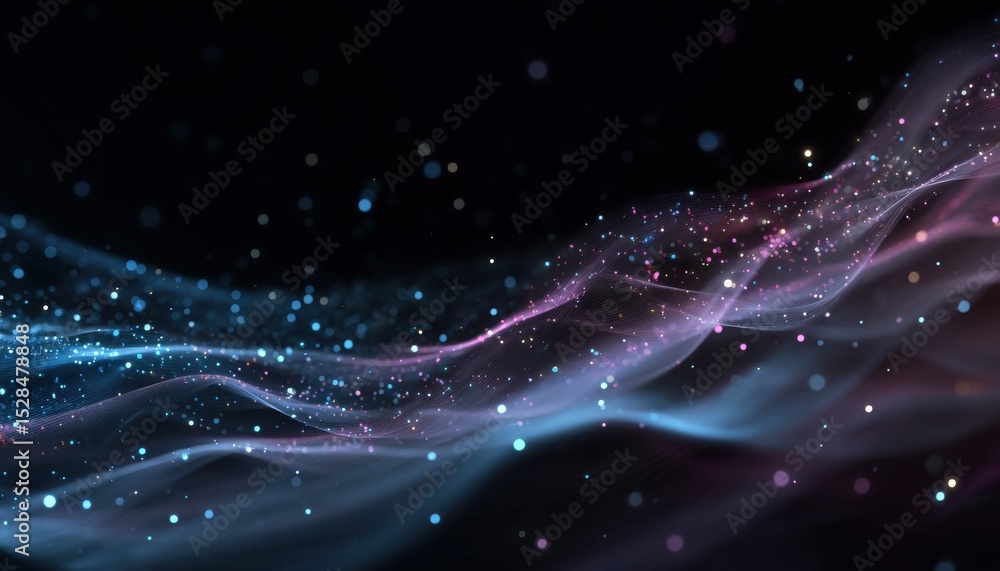 Obraz premium Abstract digital design with glowing particles and flowing forms.