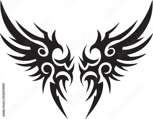 Wallpaper Mural Symmetrical Tribal Wings Tattoo Design - Black Vector Graphic Torontodigital.ca