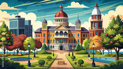 Confederation Park and the Kingston City Hall in downtown Kingston, Ontario, Canada. Very beautiful