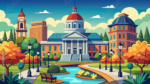 Confederation Park and the Kingston City Hall in downtown Kingston, Ontario, Canada. Very beautiful