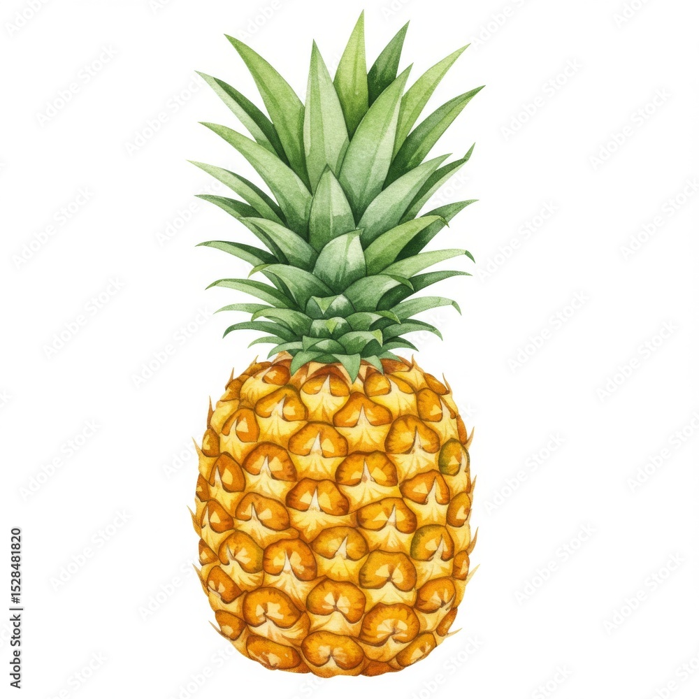 Fototapeta premium Watercolor Painting of a Ripe Pineapple on White Background