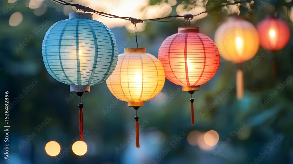 Obraz premium Colorful lanterns, asian street, new year.