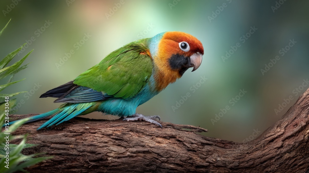 Obraz premium Colorful parrot perched on a tree branch in a lush natural environment