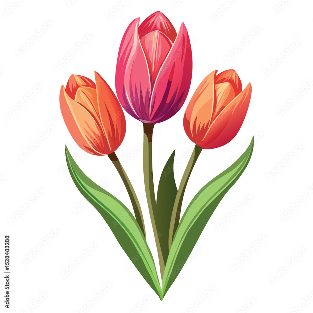Obraz premium Hyper-Realistic Tulips – Watercolor Vector Icon on White Background