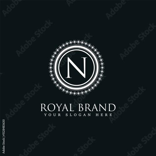 Luxury N Monogram Logo with Ornate Circular Frame for Elegant Royal Brand and Premium Identity