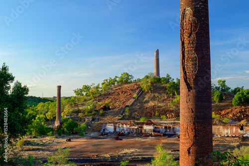 Historic view of the Chillagoe Smelters in Queensland, Australia — rusted stacks, industrial ruins, and outback landscape tell of a rich mining past.
