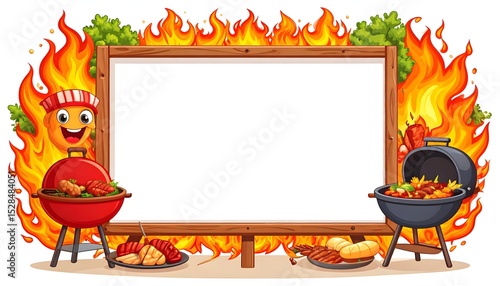Grilled food frame for menu design high resolution photo