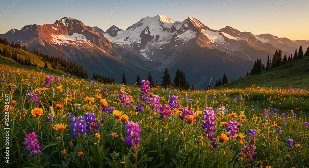 High-Altitude Alpine Wildflowers Against Snow-Capped Peaks High-Altitude Alpine Wildflowers Against Snow-Capped Peaks
