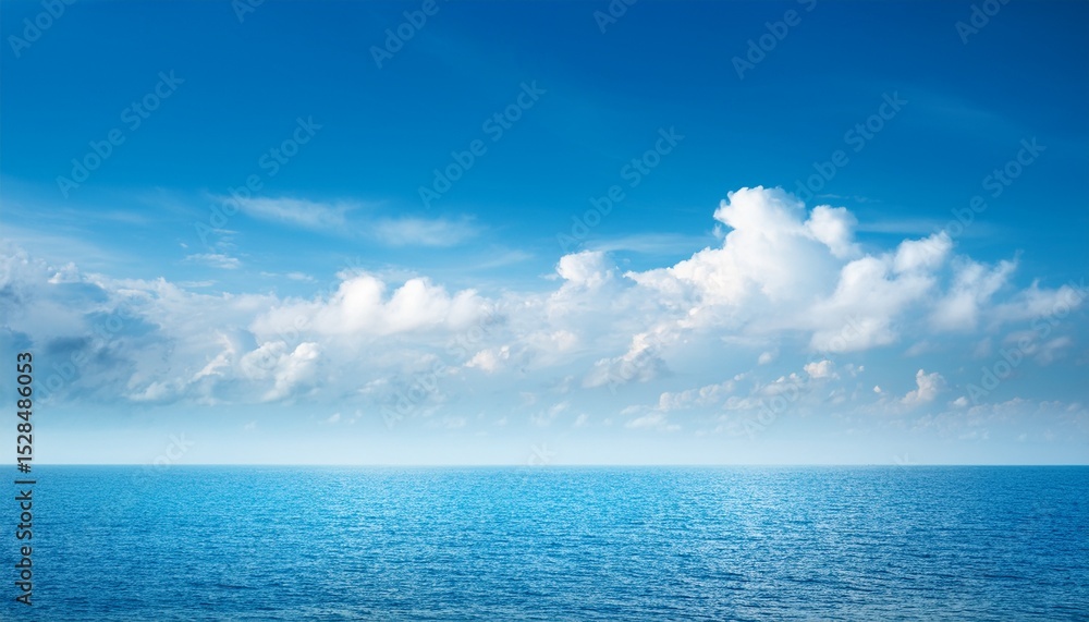 Obraz premium soft hazy blue sky with fluffy clouds over calm blue sea blue photo