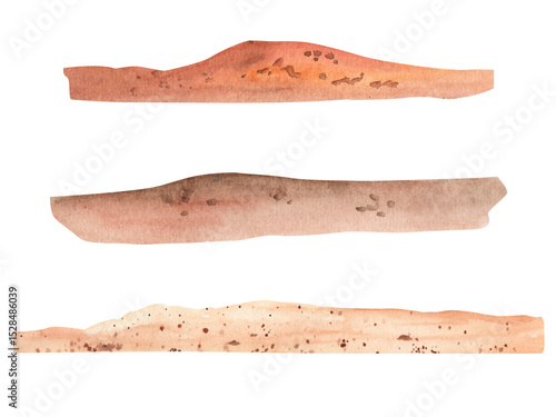 Sand, sandy bottom in watercolor. Hand drawn sandy dunes, ocean bottom in beige colors.