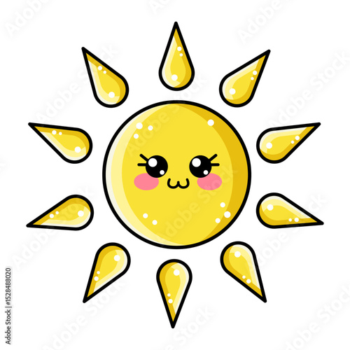 Outline kawaii cute sun character for kids, children isolated on white background