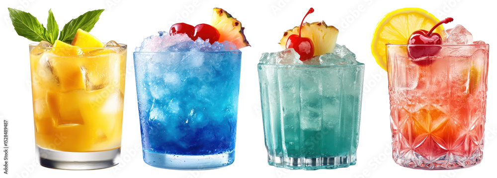 Naklejka premium PNG Colorful refreshing summer cocktails, element set on transparent background