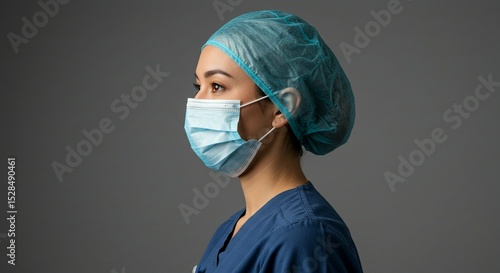 Female Nurse Side Profile with Protective Mask