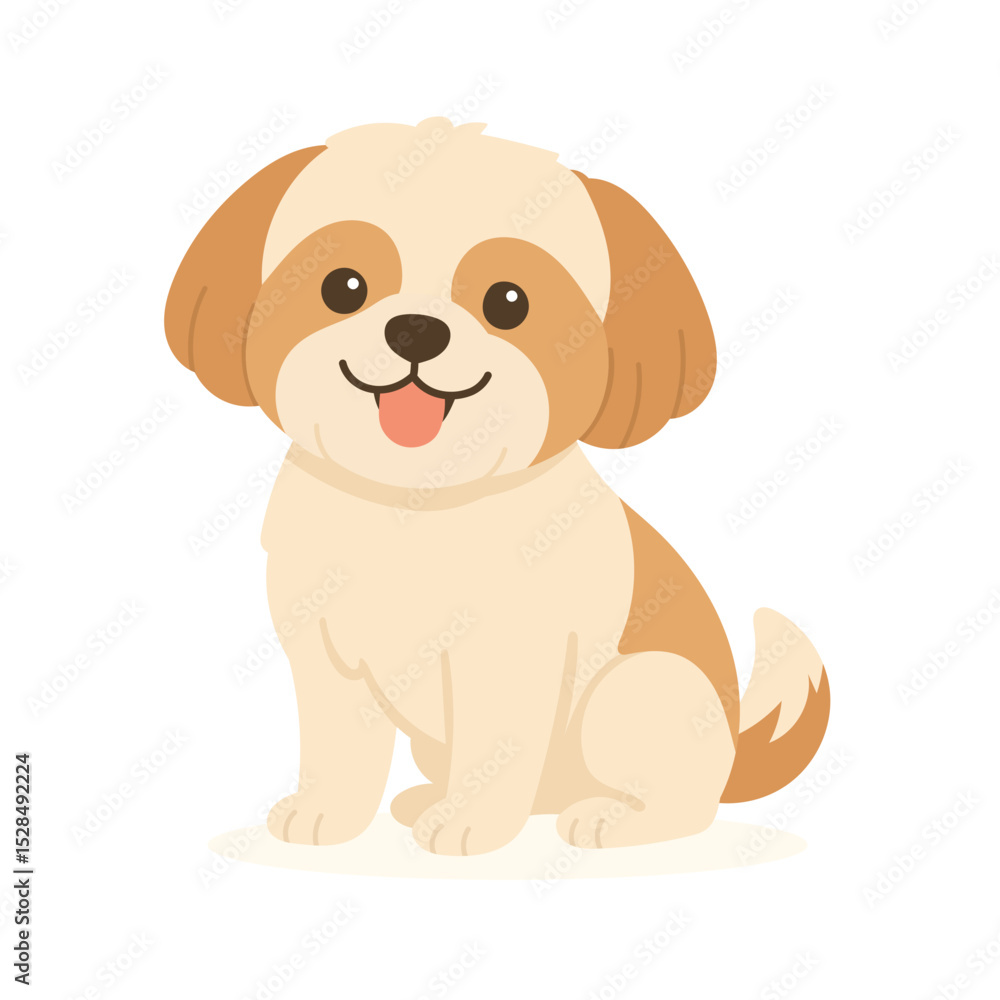 Obraz premium This cheerful Shih Tzu dog is depicted sitting with a playful expression. Its fluffy coat features light and dark shades, bringing joy to any viewer.
