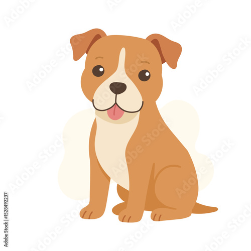 A cheerful American pit bull terrier sits comfortably, showcasing a warm expression and charming features, inviting companionship and love in a bright environment.