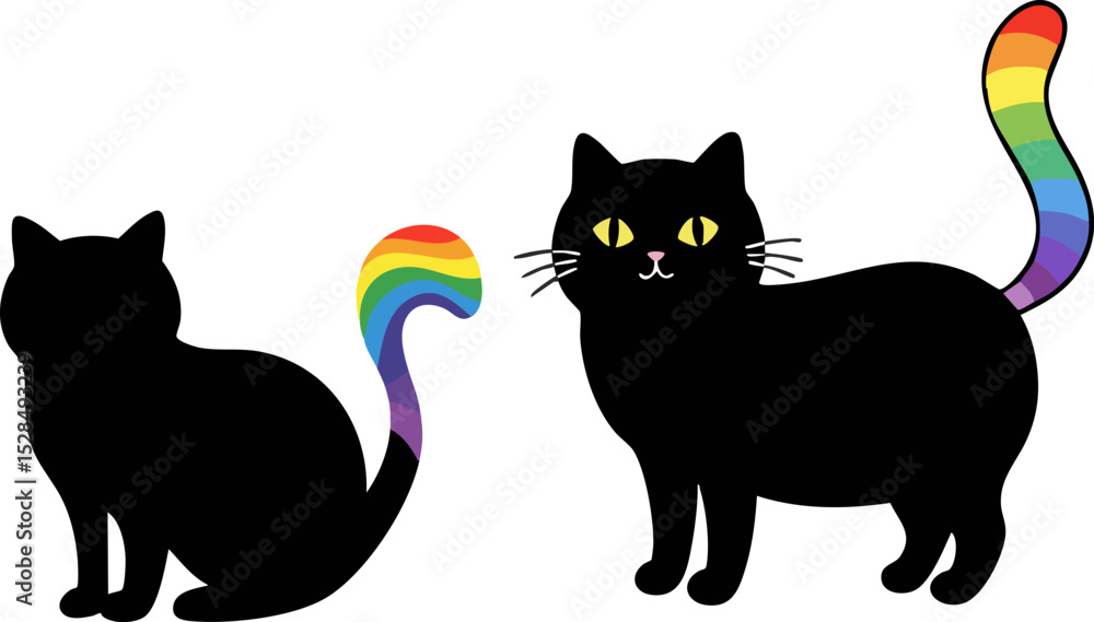 Black Cat Illustration with Rainbow Tail for Pride Celebration Black Cat Illustration with Rainbow Tail for Pride Celebration