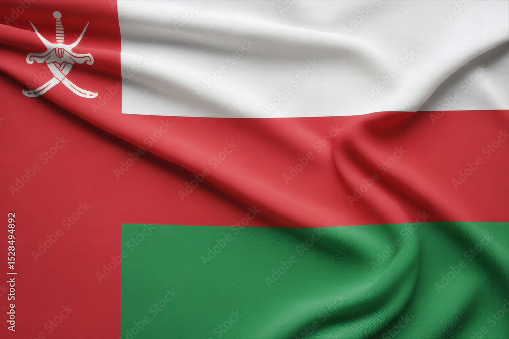Obraz premium Waving Oman Flag Background, High-Resolution National Symbol, Vibrant Colors, Patriotic Fabric Texture
