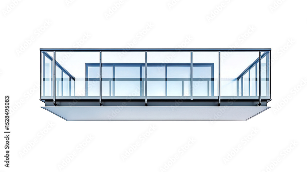 Sleek, glass balcony against a stark black background Sleek, glass balcony against a stark black background
