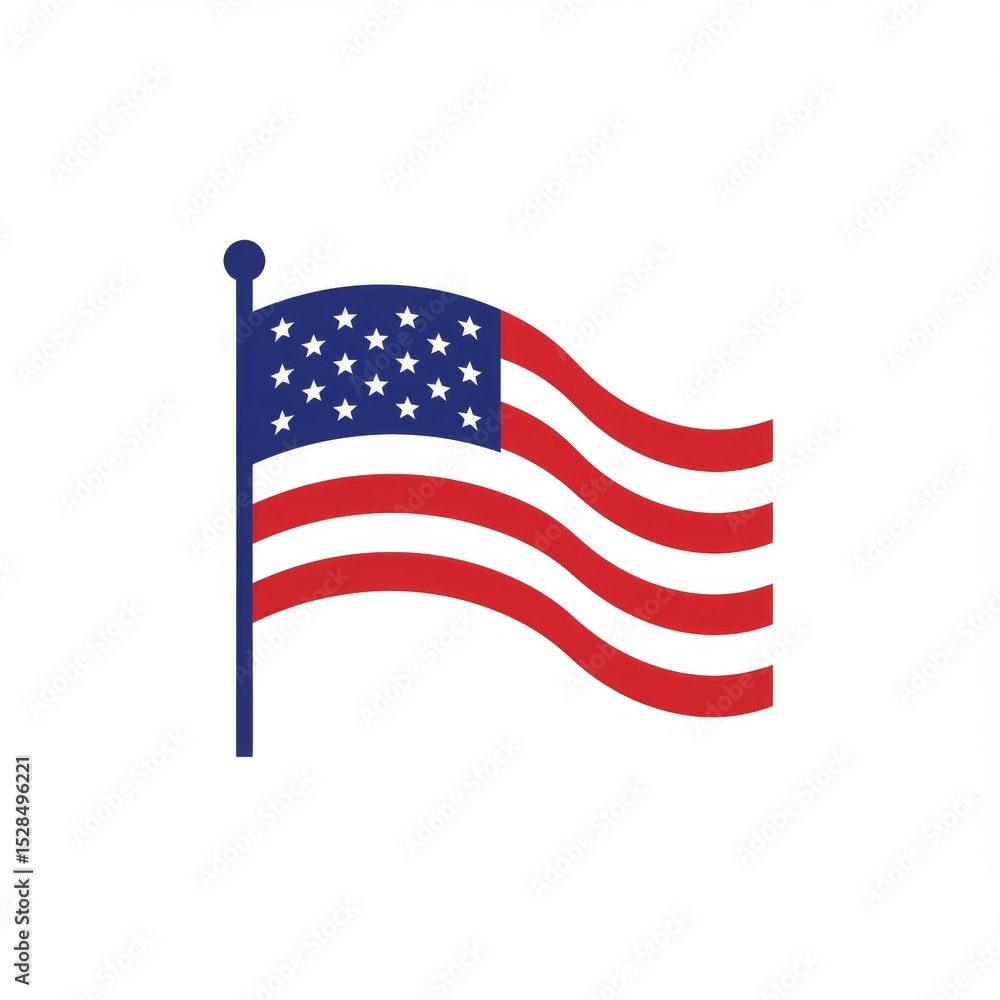 Fototapeta premium Waving American Flag on a White Background
