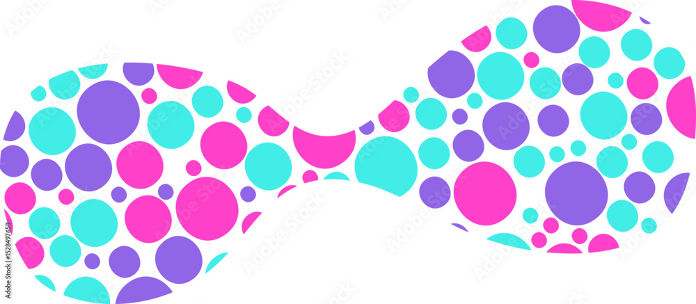 Abstract shape with a smashed or compressed look, filled with small colored dots.