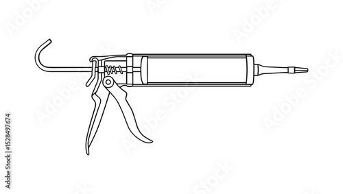 Caulking Gun Outline on White Background, Hand Tool Sketch