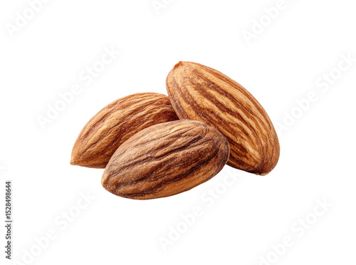 Three whole almonds isolated on black background healthy snack food, Isolated On Transparent Background
