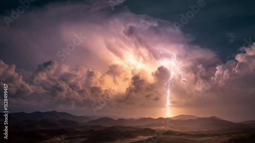 Dark clouds swirl violently as lightning splits the sky, thunder roaring through the chaotic, torrential thunderstorm.


