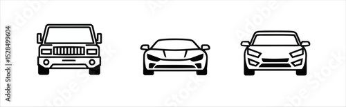 Front View of Three Different Vehicle Icons on White Background