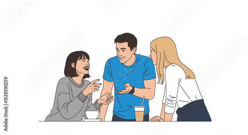 Casual Conversation: Three Friends Chatting at Cafe