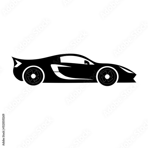 Sports car icon. Race vehicle symbol. Black sleek shape. Vector car illustration.
