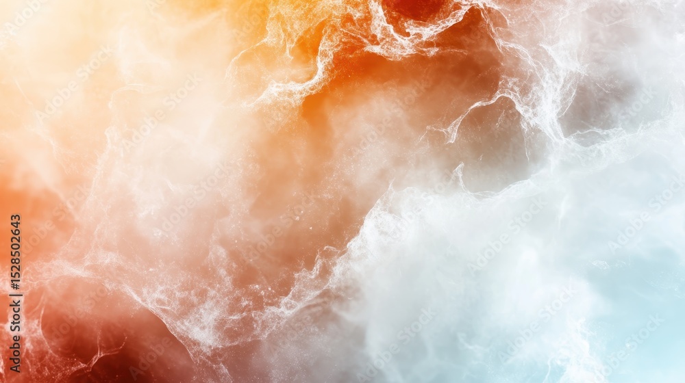 Fototapeta premium An artistic representation of swirling energy waves, merging warm oranges with cool blues and white, creating a dynamic and ethereal atmosphere filled with visual harmony.
