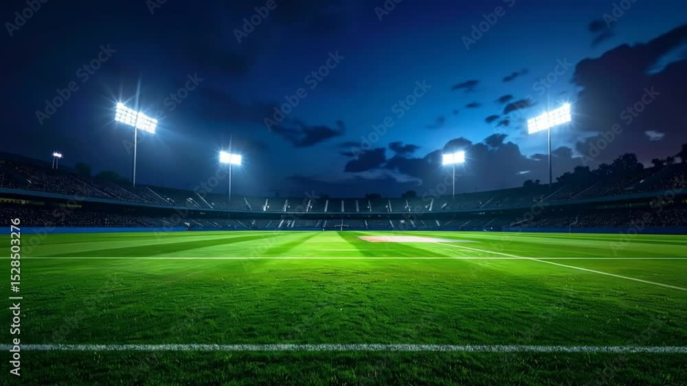 Spectacular Night View of a Vibrant Green Sports Stadium Under Illuminated Floodlights Spectacular Night View of a Vibrant Green Sports Stadium Under Illuminated Floodlights
