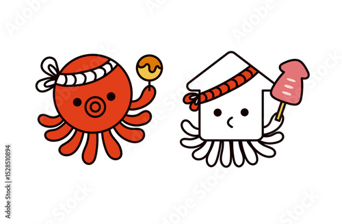 タコとイカのキャラクターイラスト