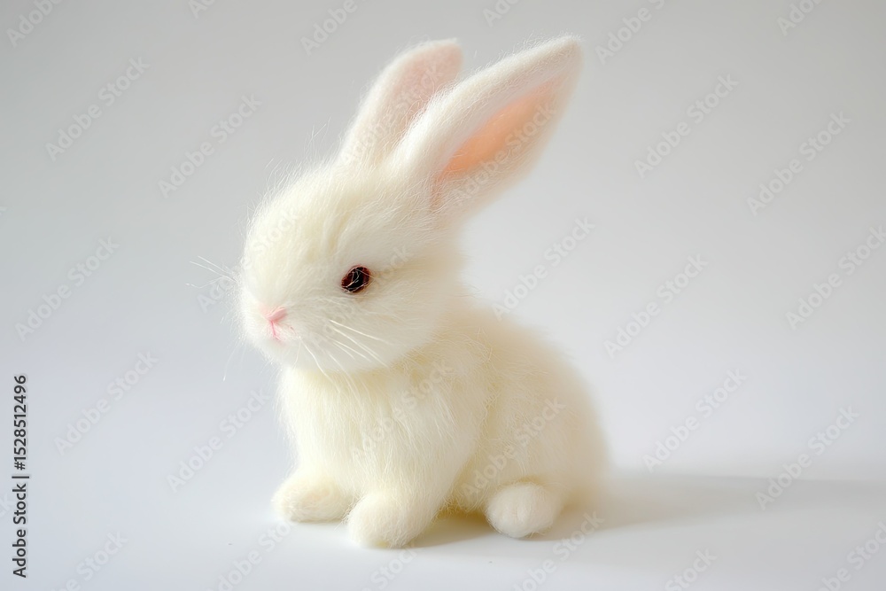 Obraz premium Adorable fluffy white bunny rabbit on a plain white background studio shot