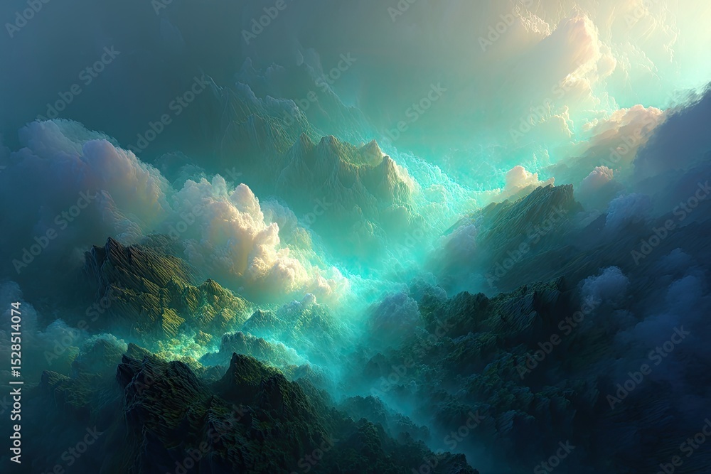 Fototapeta premium Mystical Cloud Mountains Illuminated By Light
