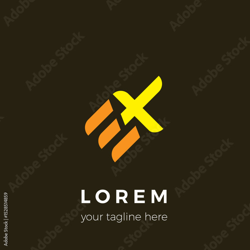 The logo is written EX with a concept printed in italics with dominant colors of yellow and orange.