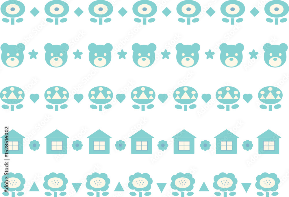 Fototapeta premium Vector line set -2- green- flower, bear, house, diamond, star, heart, triangle
