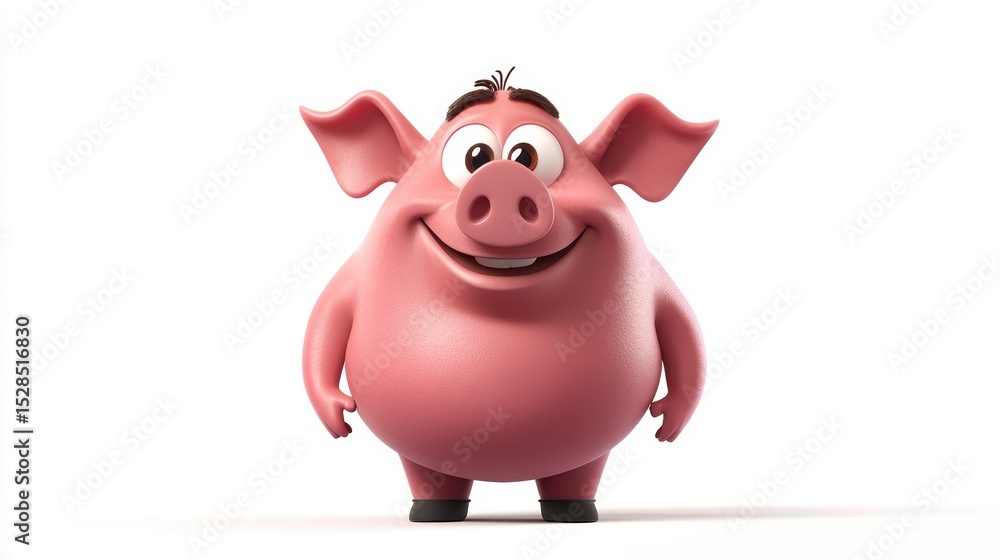 Happy cartoon pig character, 3D render, isolated on white. Happy cartoon pig character, 3D render, isolated on white.