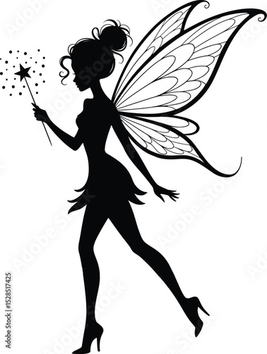 Black Silhouette Fairy with Wand
