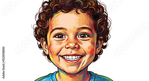 A Happy Little Boy with Curly Brown Hair