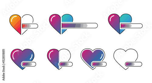 Various Colorful Heart Icons with a Loading Meter